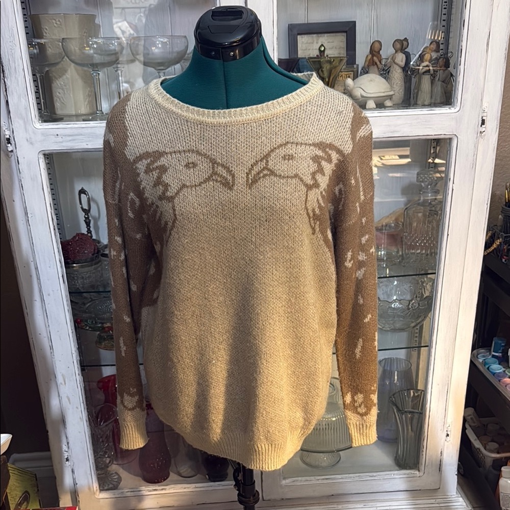 Eagle Patterned Beige Sweater - image 1
